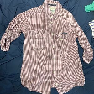 Women’s Columbia PFG Fishing Shirt Size Small Purple Gingham